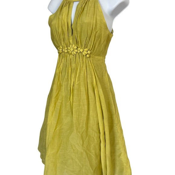 Green Fit and Flare Dress | Lined | Sleeveless Beaded Front - Picture 2 of 6